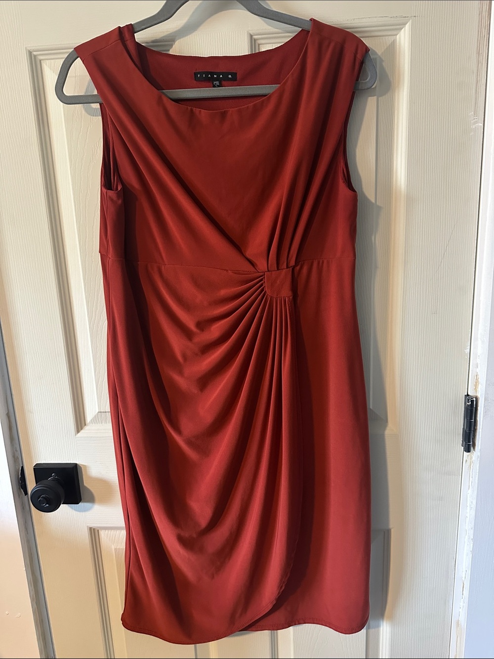 Rust Red Sleeveless Draped Midi Dress